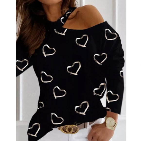 Tops - LAST 1-SMALL! Cold Shoulder Valentine Heart Shirt